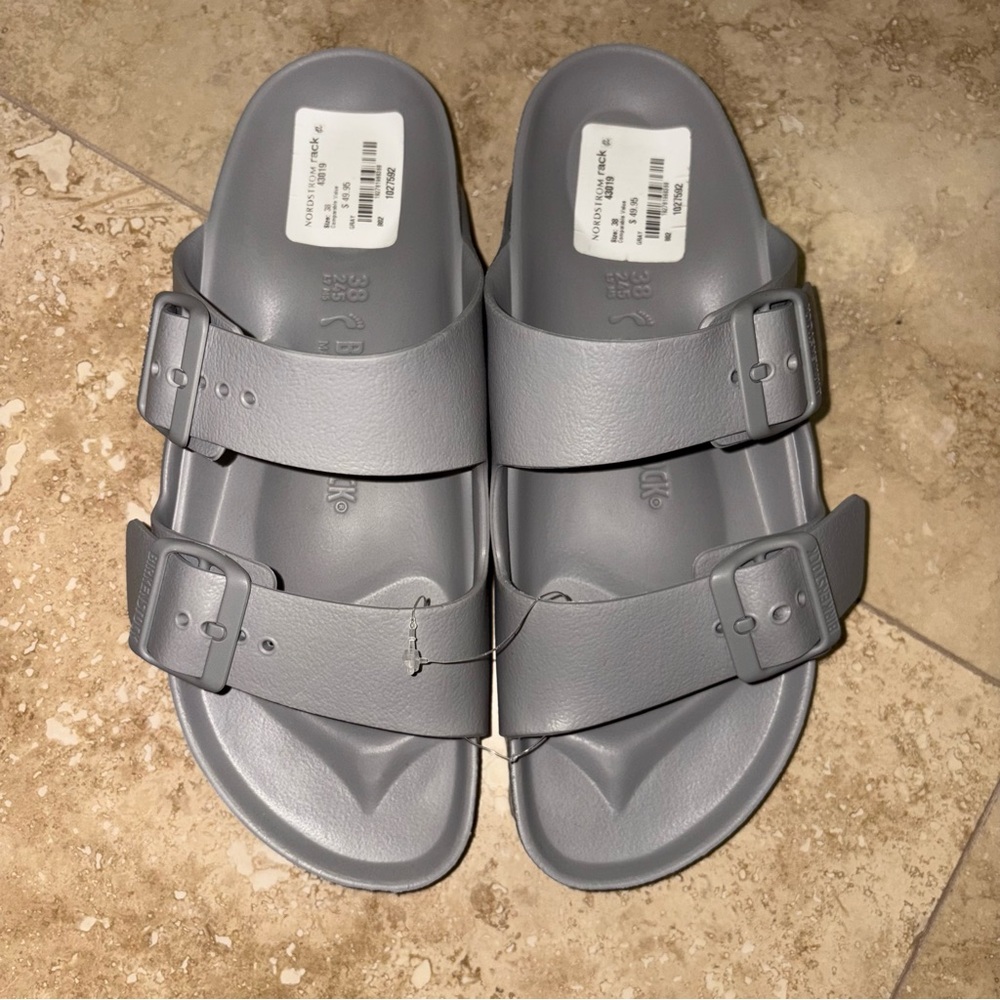 New Birkenstock Essentials Arizona Slide Sandal Flats 38 7 Coin Silver Grey
